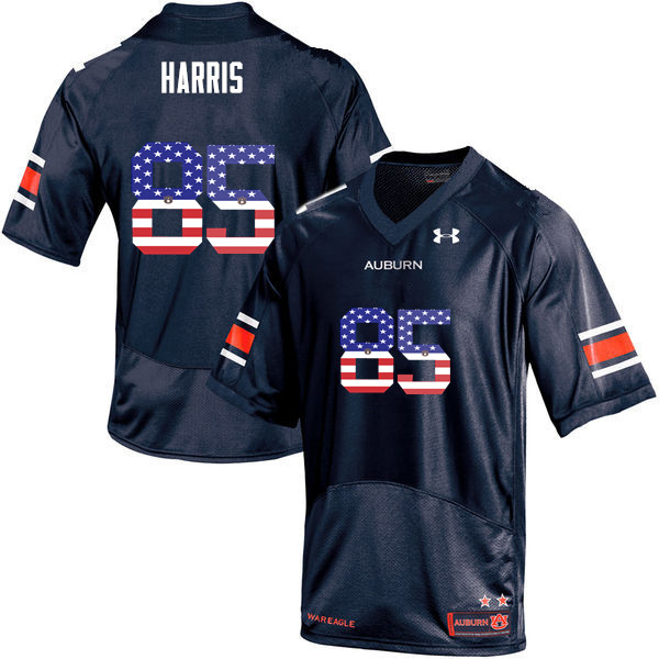 Men #85 Jalen Harris Auburn Tigers USA Flag Fashion College Football Jerseys-Navy